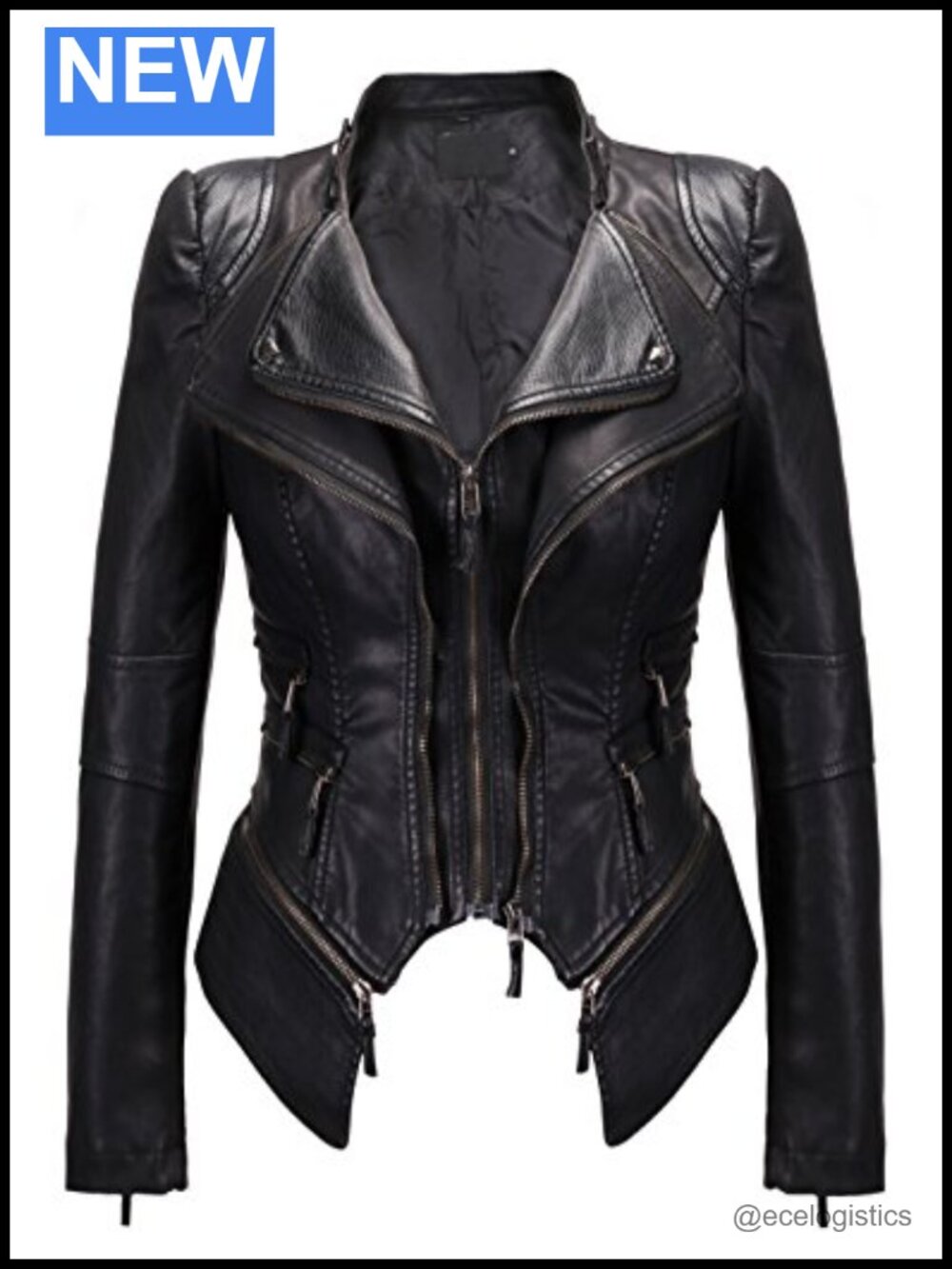 Studded Faux Leather Motorcycle Biker Jacket Slim Fit with Detachable Hem